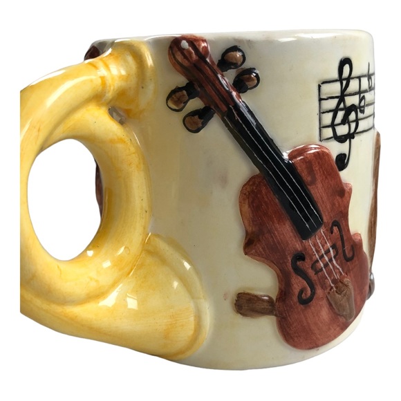 Vintage Coffee Mugs Hand Painted Set of 2 Orchestra Symphony Musical Instruments - Picture 6 of 8